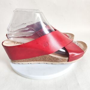 Yokono‎ Womens Mora Wedge Platform Criss Cross Red Leather Cork Sandal Size 8
